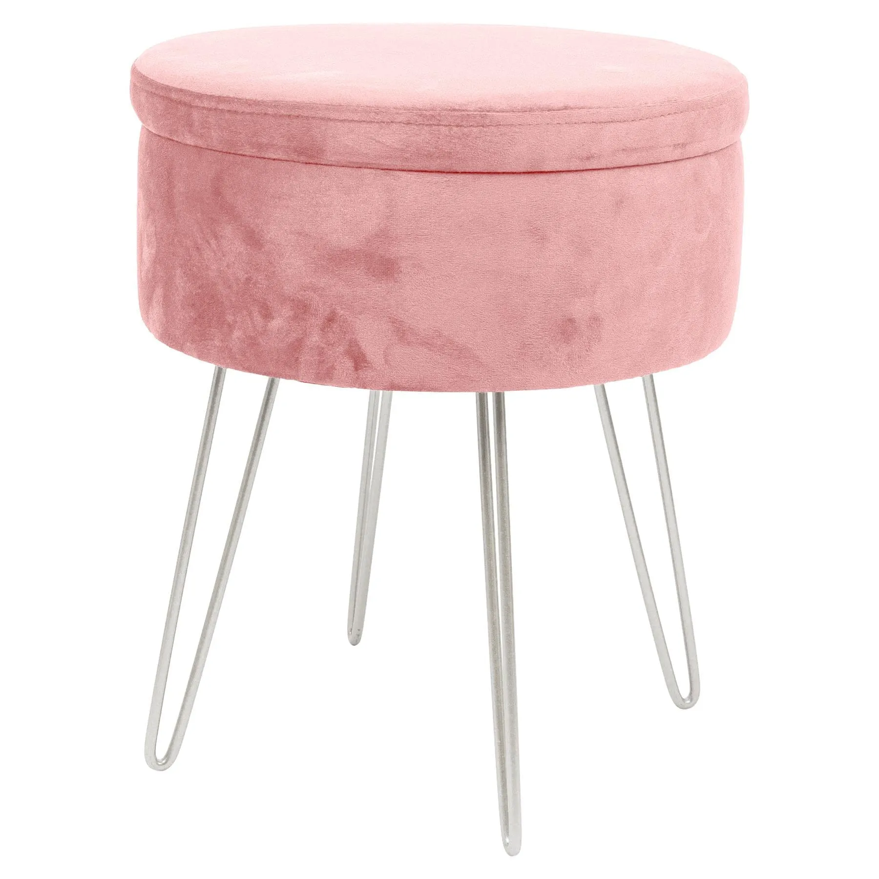 Pink Round Velvet Storage Footstool - By Harbour Housewares