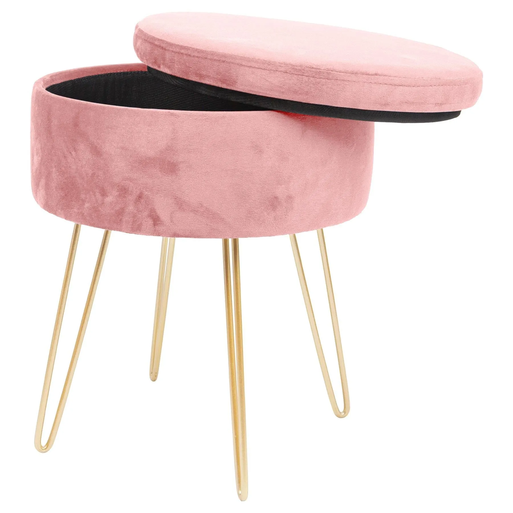 Pink Round Velvet Storage Footstool - By Harbour Housewares
