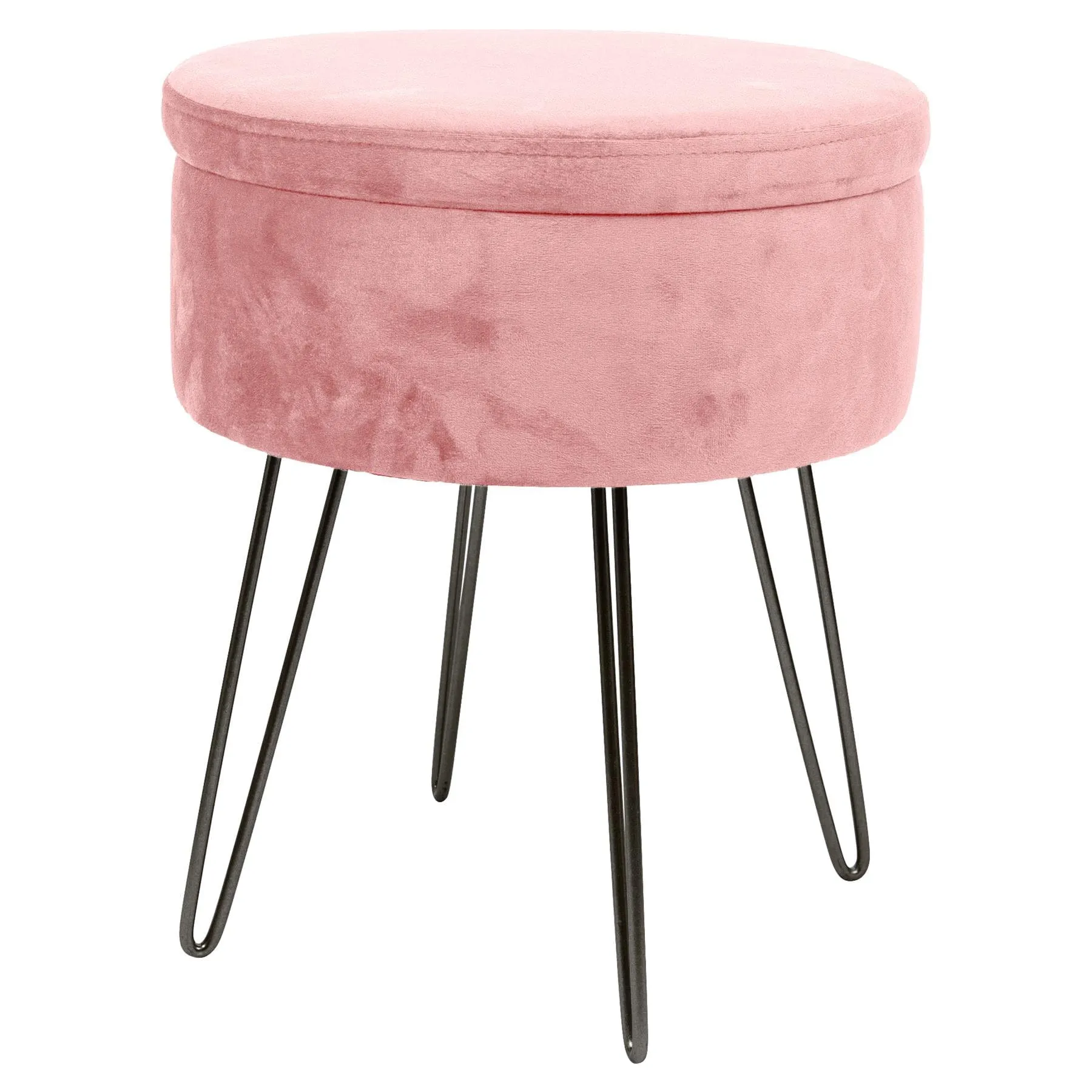 Pink Round Velvet Storage Footstool - By Harbour Housewares