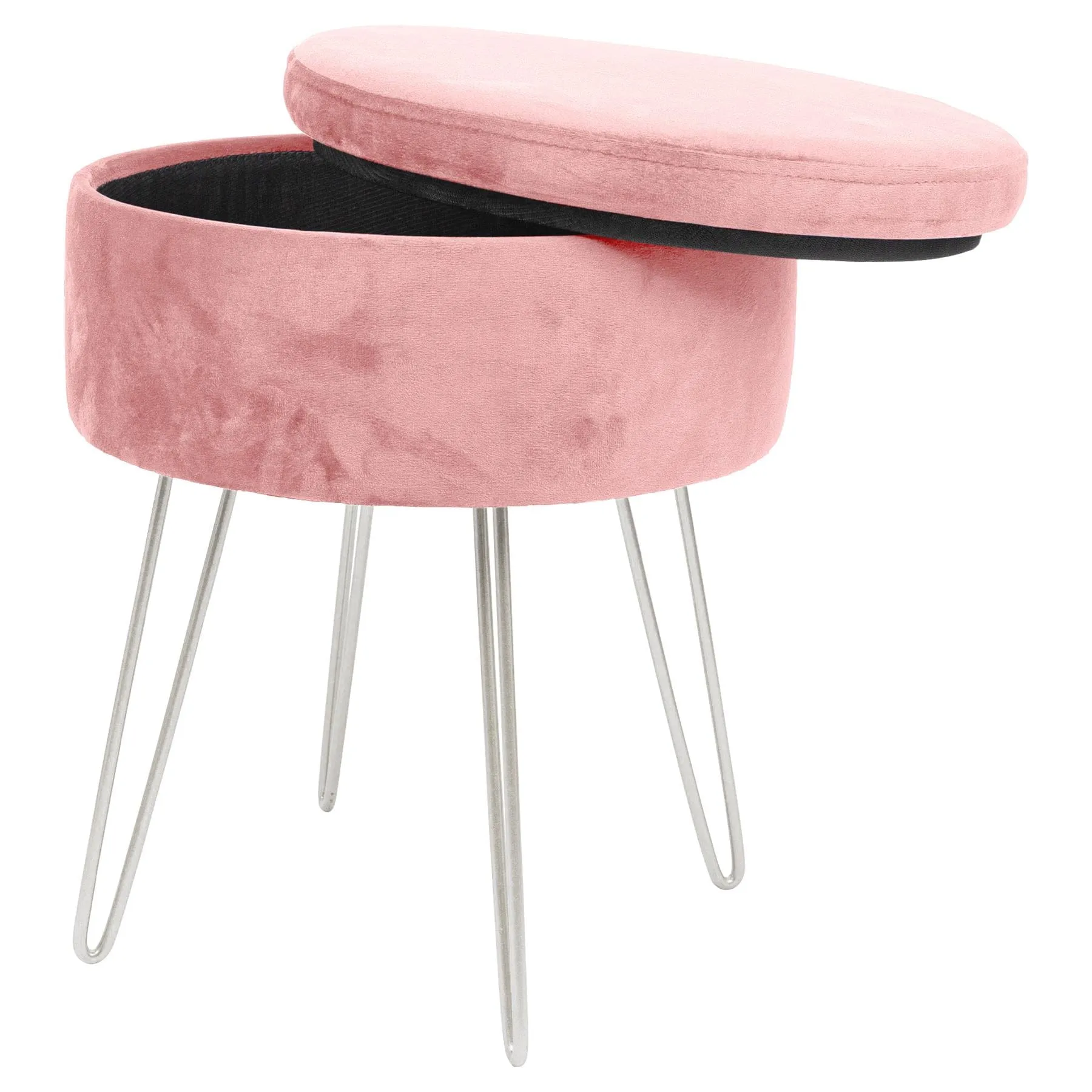 Pink Round Velvet Storage Footstool - By Harbour Housewares