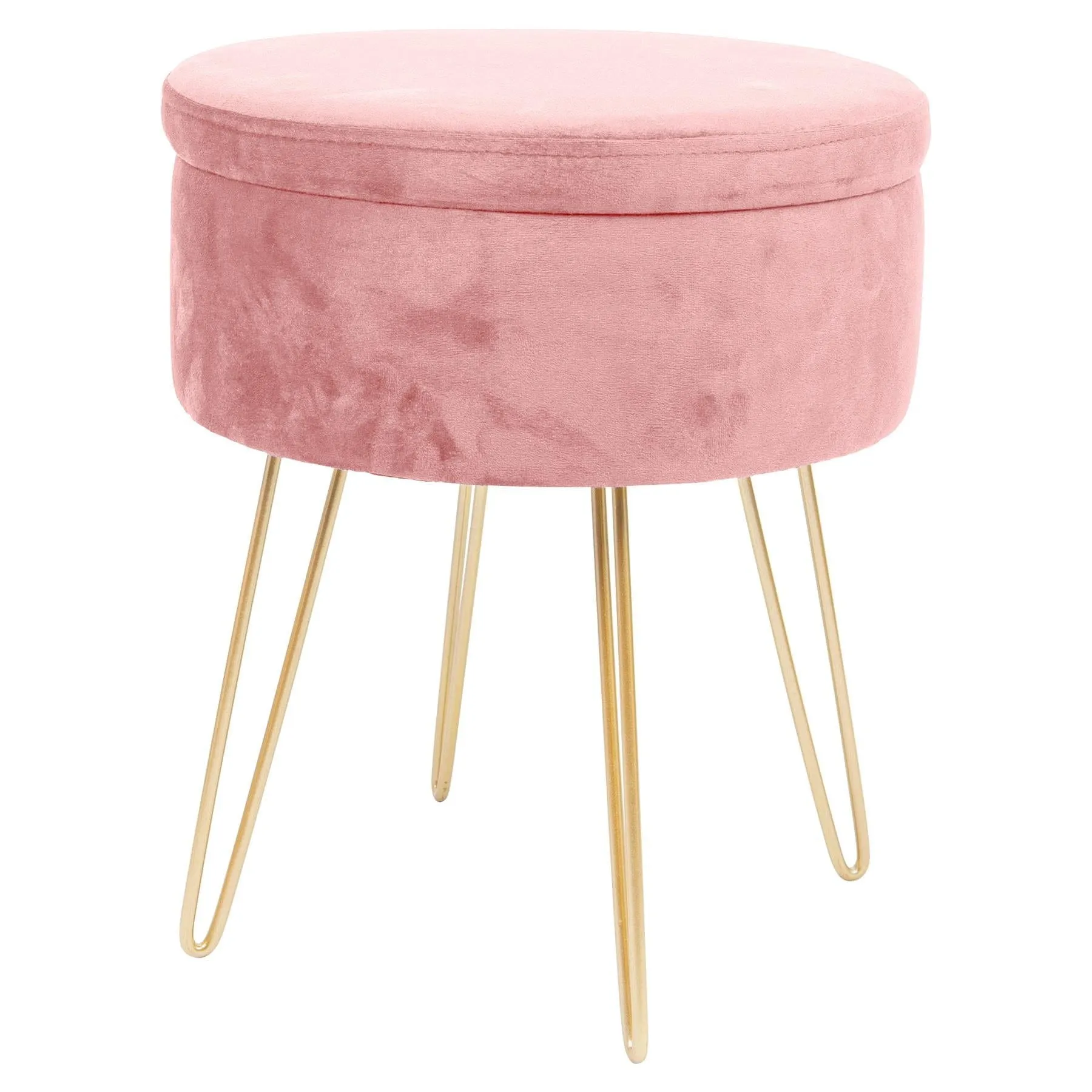 Pink Round Velvet Storage Footstool - By Harbour Housewares