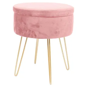 Pink Round Velvet Storage Footstool - By Harbour Housewares