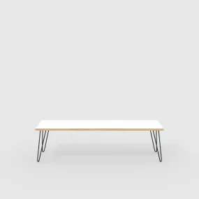 Plywood Bench Seat with Black Hairpin Legs - Formica White - 1600(w) x 400(d)