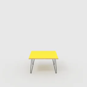 Plywood Coffee Table with Black Hairpin Legs - Formica Chrome Yellow - 800(w) x 800(d) x 425(h)