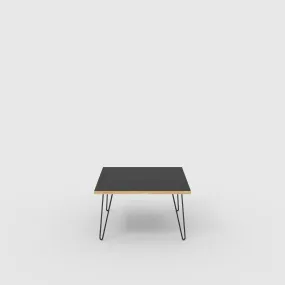 Plywood Coffee Table with Black Hairpin Legs - Formica Diamond Black - 800(w) x 800(d) x 425(h)