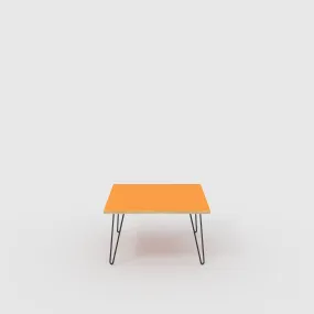 Plywood Coffee Table with Black Hairpin Legs - Formica Levante Orange - 800(w) x 800(d) x 425(h)