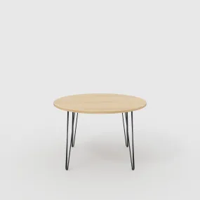 Plywood Round Table with Black Hairpin Legs - Plywood Oak - 1200(dia) x 735(h)