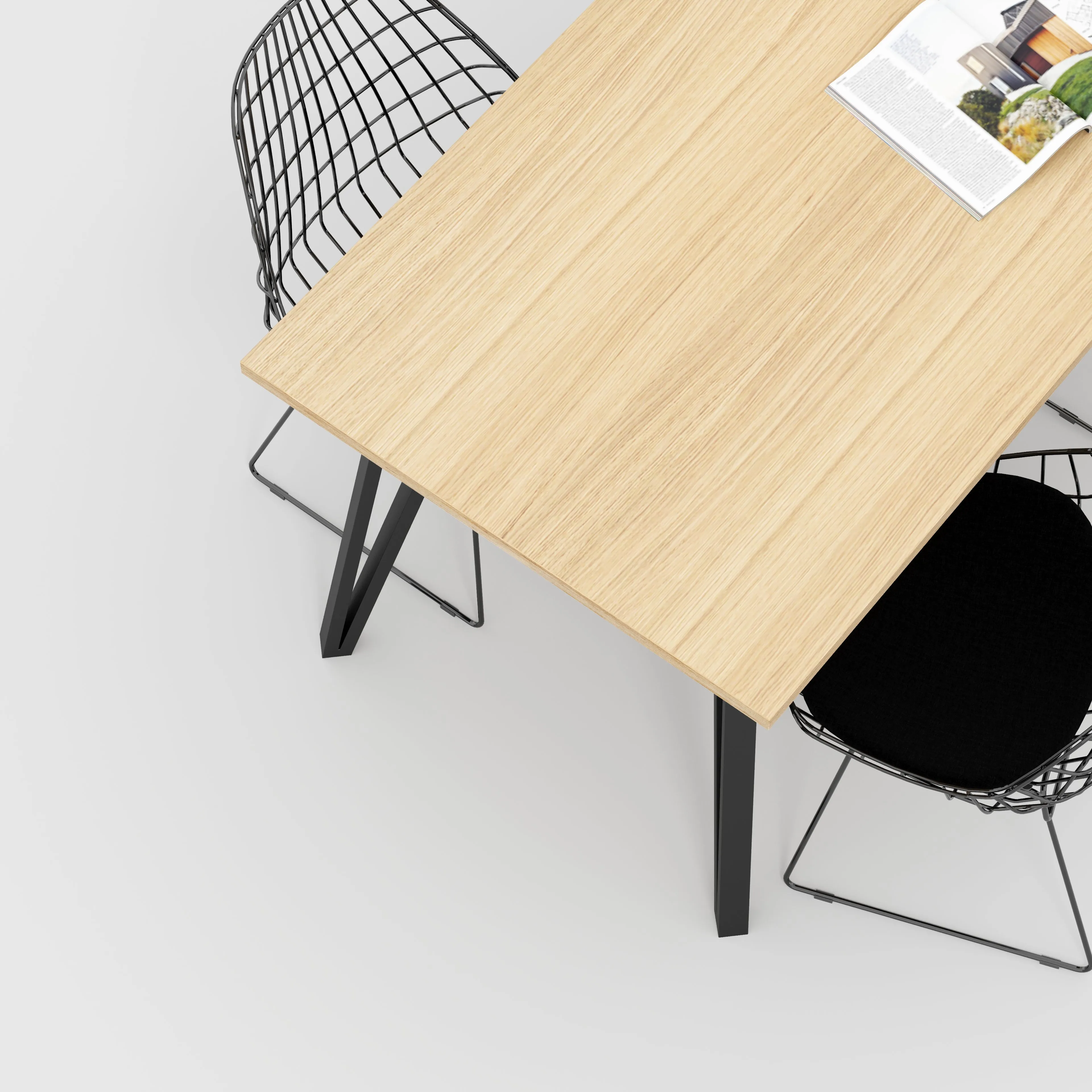 Plywood Table with Black Box Hairpin Legs - Plywood Oak - 1600(w) x 800(d) x 735(h)