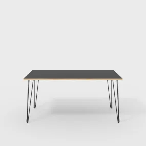 Plywood Table with Black Hairpin Legs - Formica Diamond Black - 1600(w) x 800(d)