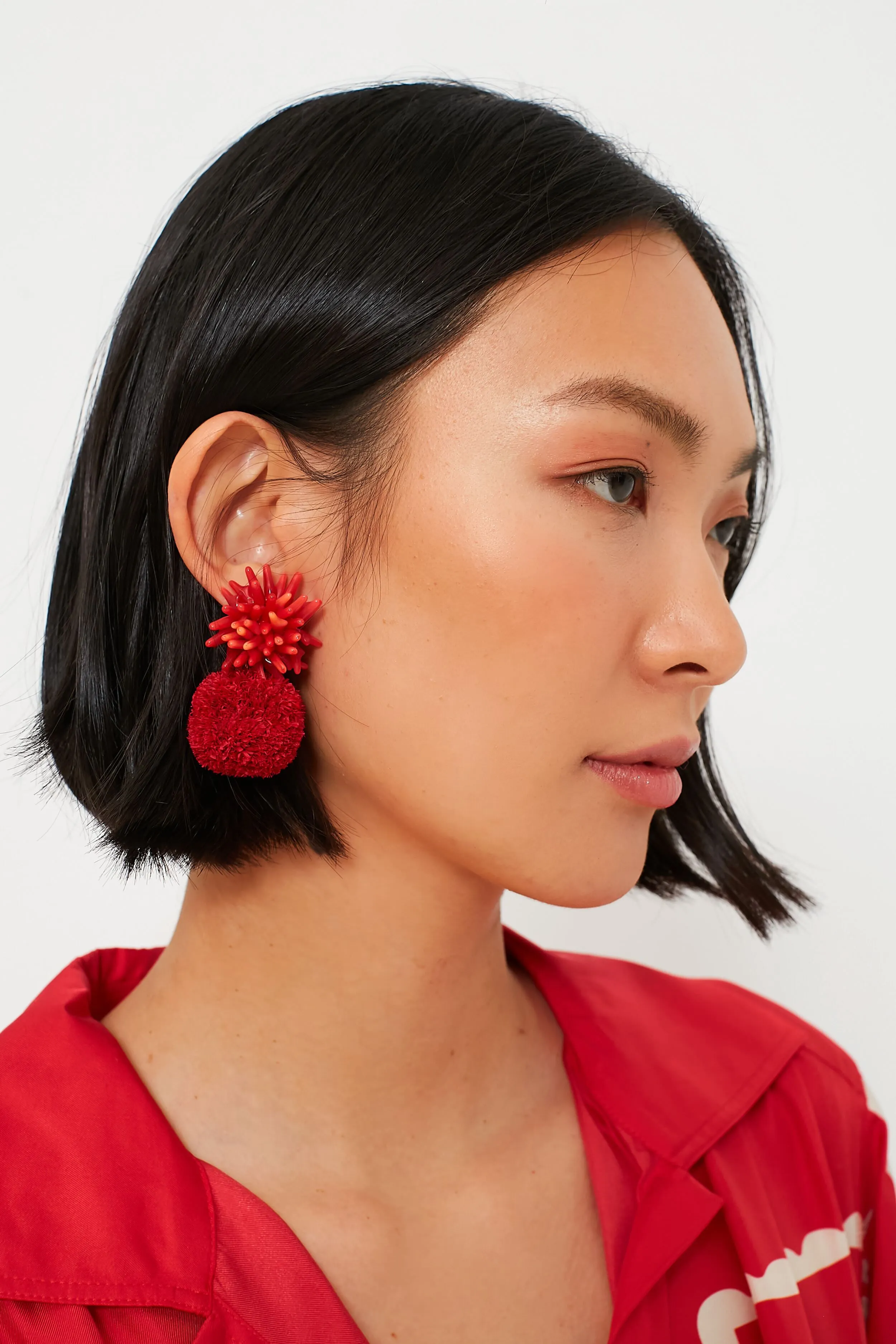 Poppy Red Pom Earrings