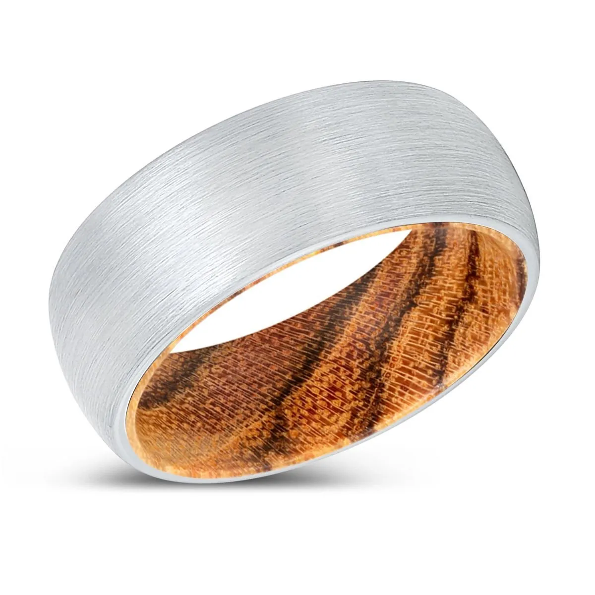 PROSPERITY | Bocote Wood, White Tungsten Ring, Brushed, Domed