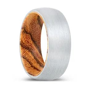 PROSPERITY | Bocote Wood, White Tungsten Ring, Brushed, Domed