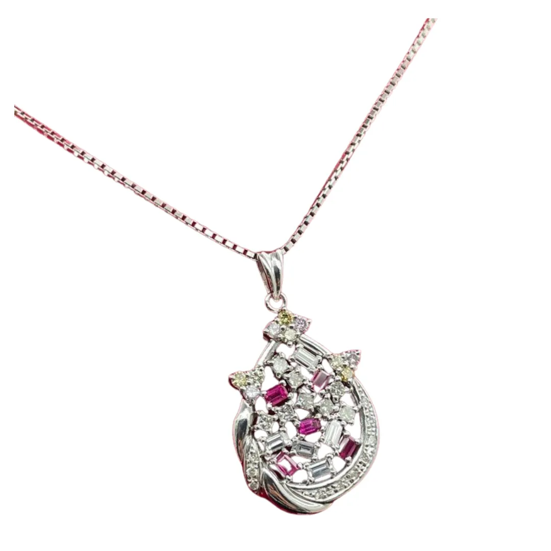 PT900/850 Natural Ruby & Diamond Necklace