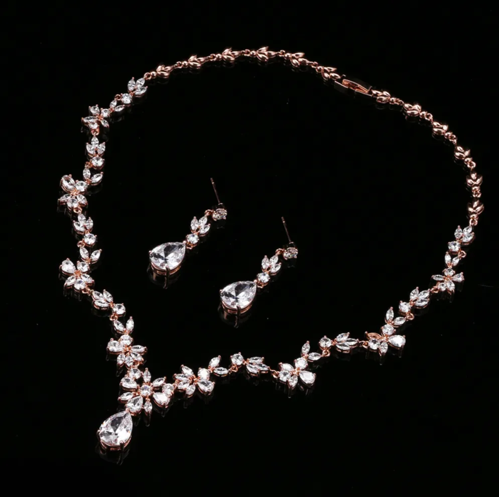 "Amber" - Cubic Zirconia Bridal Jewelry Set - Available in Silver, Yellow Gold and Rose Gold