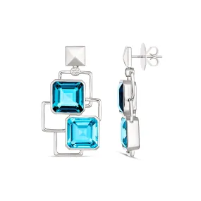 R.08® Geo Blue Topaz Earrings | 18K White Gold