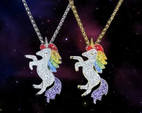 Rainbow Gem Unicorn Pendant with Chain