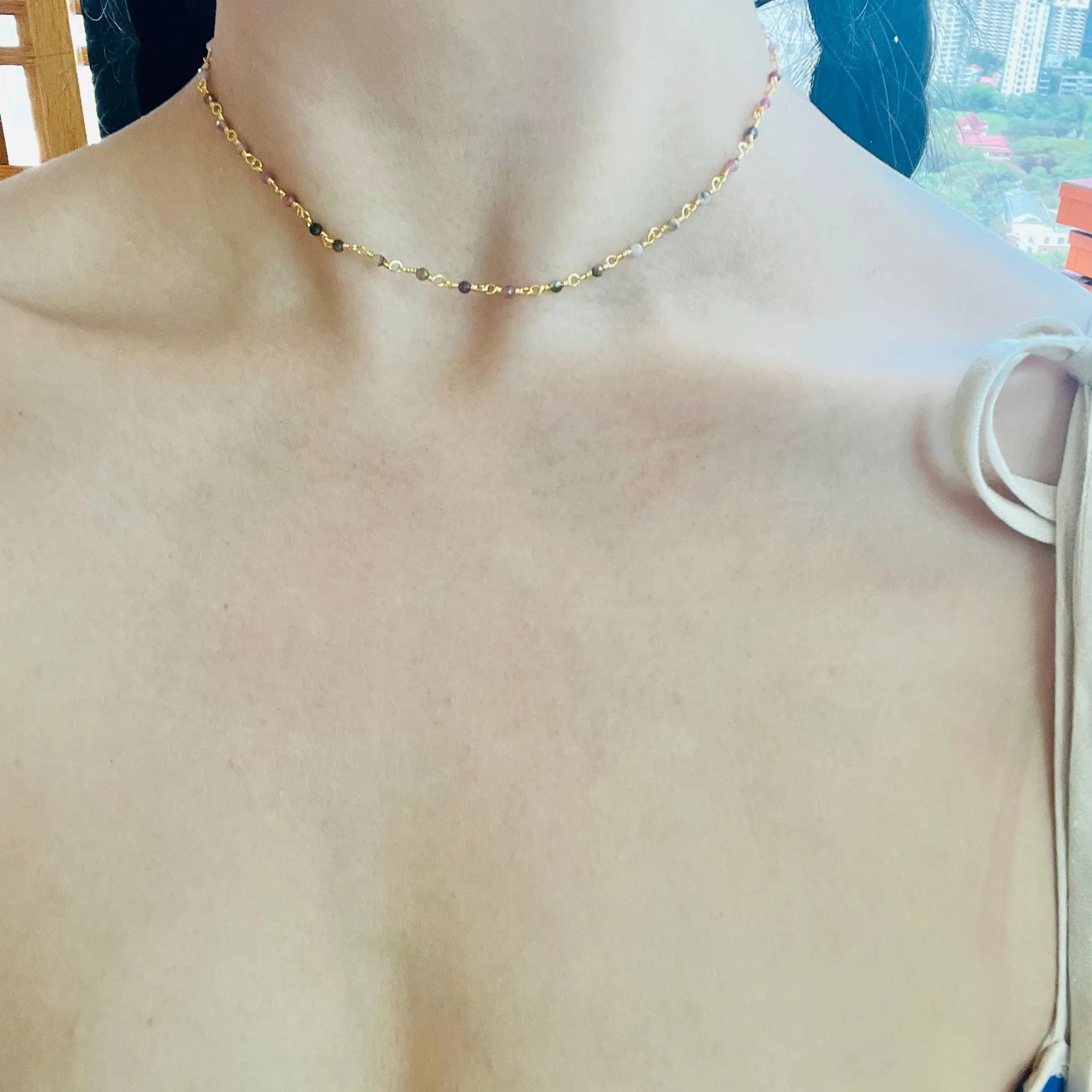Rainbow Tourmaline Choker Necklace GHW