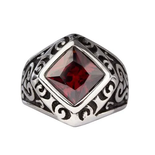 RED SQUARE STEEL RING