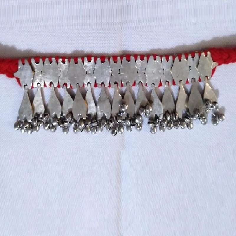 Red Turkmen Dangling Choker Necklace With Bells