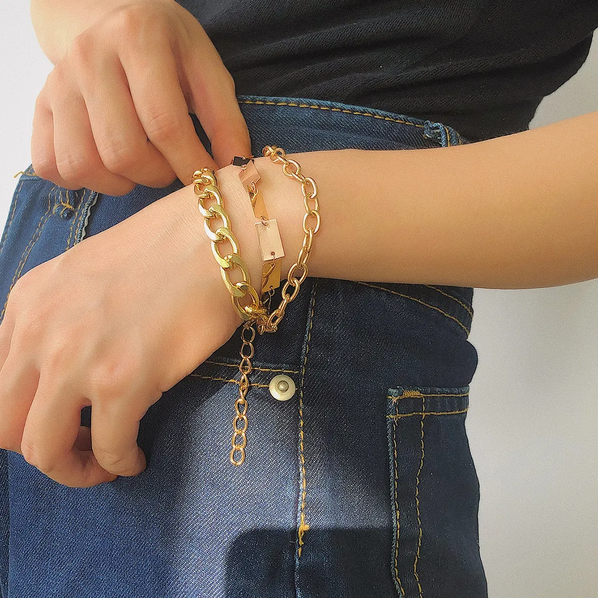 Retro Punk Geometric Chain Multilayer Bracelet