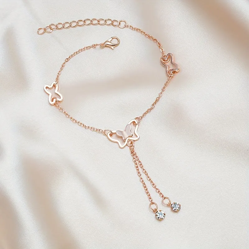 Rhinestone Butterfly Chain Anklet Shiny Elegant Animalinspired