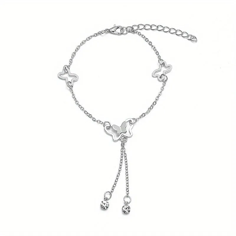 Rhinestone Butterfly Chain Anklet Shiny Elegant Animalinspired