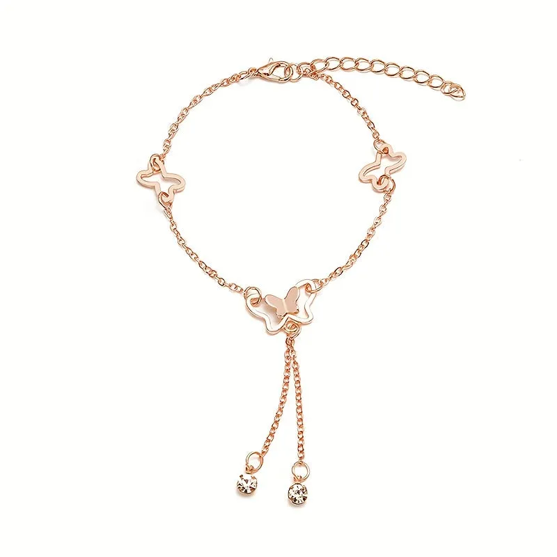 Rhinestone Butterfly Chain Anklet Shiny Elegant Animalinspired