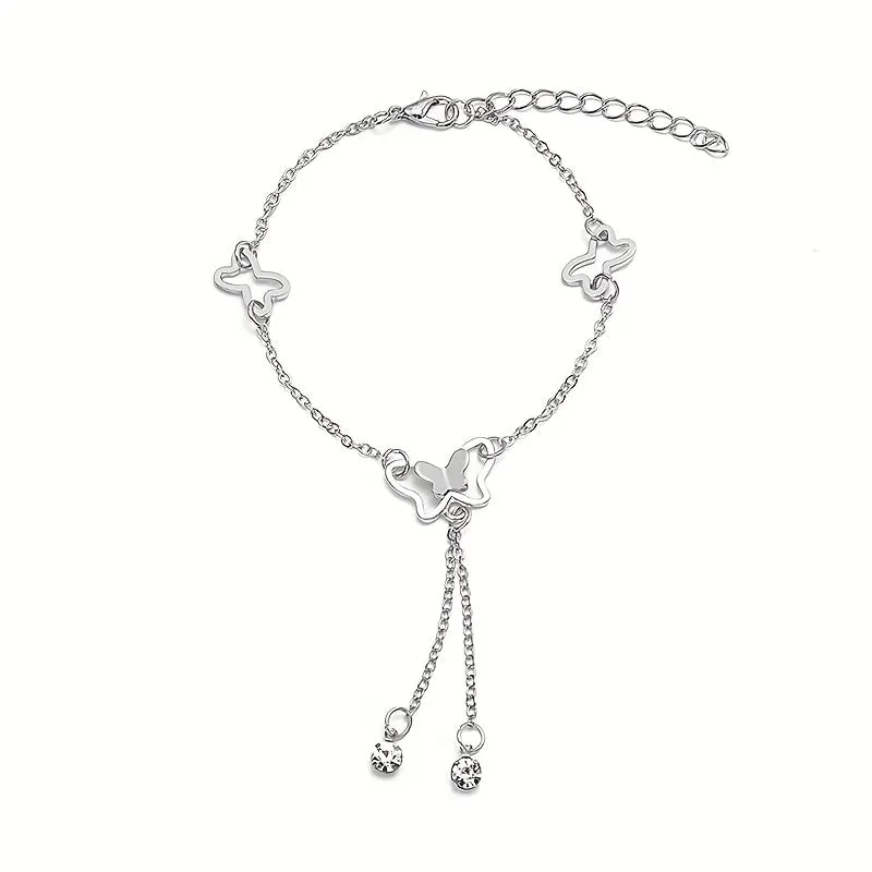 Rhinestone Butterfly Chain Anklet Shiny Elegant Animalinspired