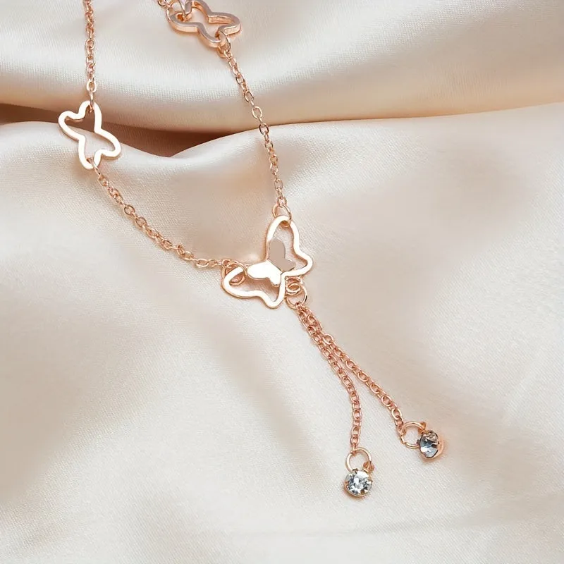 Rhinestone Butterfly Chain Anklet Shiny Elegant Animalinspired