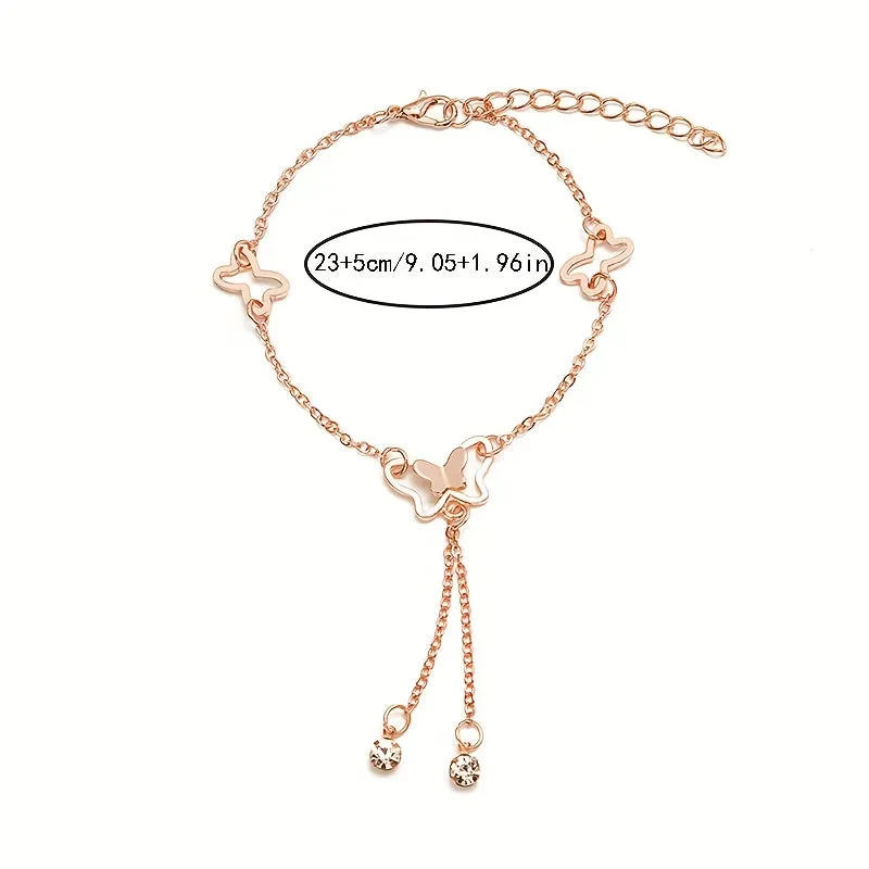 Rhinestone Butterfly Chain Anklet Shiny Elegant Animalinspired