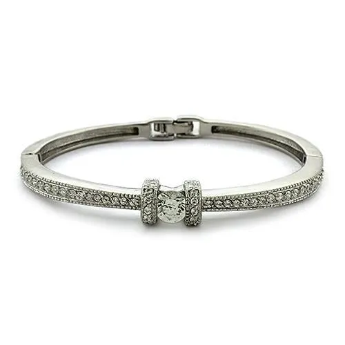 Rhodium 925 Sterling Silver Bangle with AAA Grade CZ in Clear for Women Style LOAS1329