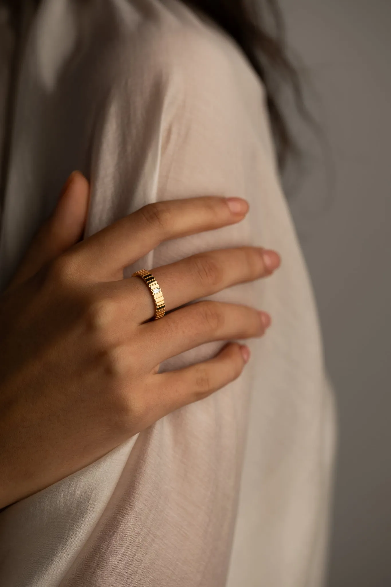 Ribbed Baguette Ring