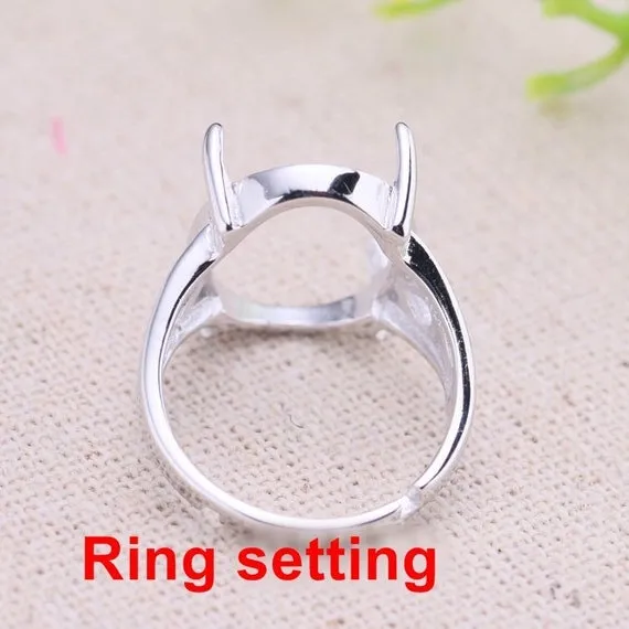 Ring Setting Blank Bezel 14x18mm 1pc 3.4g 925 Sterling Silver Adjustable for 1 Oval Shape Cabochon Cameo 4 Prongs Wholesale Available