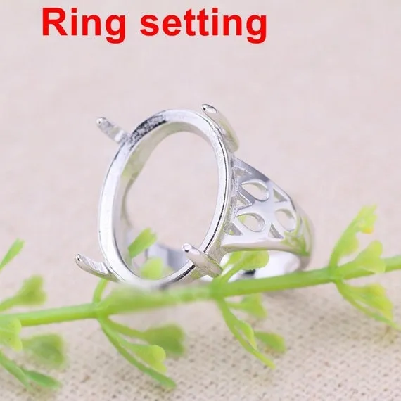 Ring Setting Blank Bezel 14x18mm 1pc 3.4g 925 Sterling Silver Adjustable for 1 Oval Shape Cabochon Cameo 4 Prongs Wholesale Available