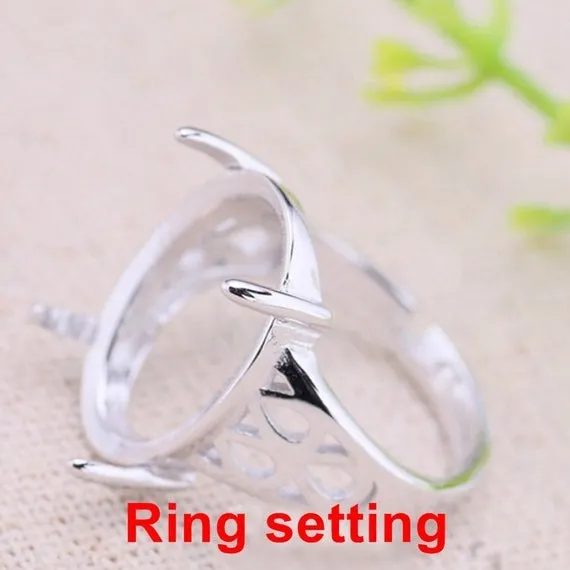 Ring Setting Blank Bezel 14x18mm 1pc 3.4g 925 Sterling Silver Adjustable for 1 Oval Shape Cabochon Cameo 4 Prongs Wholesale Available