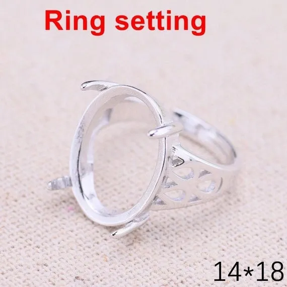 Ring Setting Blank Bezel 14x18mm 1pc 3.4g 925 Sterling Silver Adjustable for 1 Oval Shape Cabochon Cameo 4 Prongs Wholesale Available