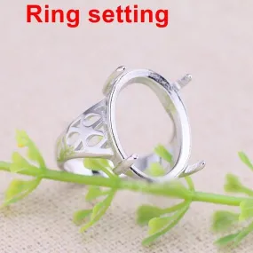 Ring Setting Blank Bezel 14x18mm 1pc 3.4g 925 Sterling Silver Adjustable for 1 Oval Shape Cabochon Cameo 4 Prongs Wholesale Available