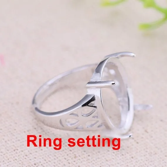 Ring Setting Blank Bezel 14x18mm 1pc 3.4g 925 Sterling Silver Adjustable for 1 Oval Shape Cabochon Cameo 4 Prongs Wholesale Available