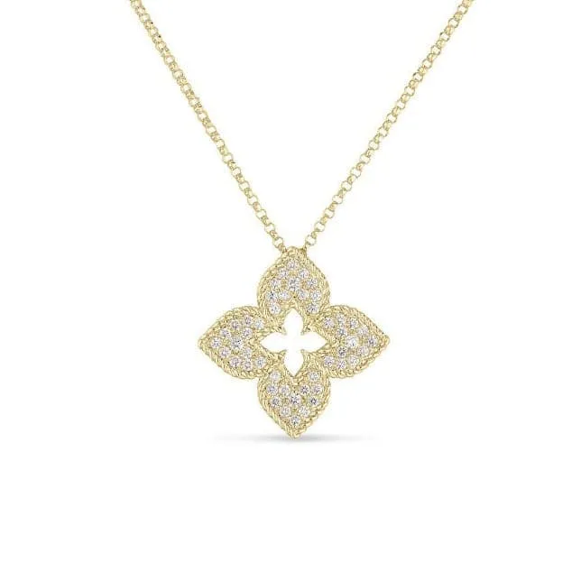 Roberto Coin Venetian Princess 18K Yellow Gold Diamond  Flower Necklace
