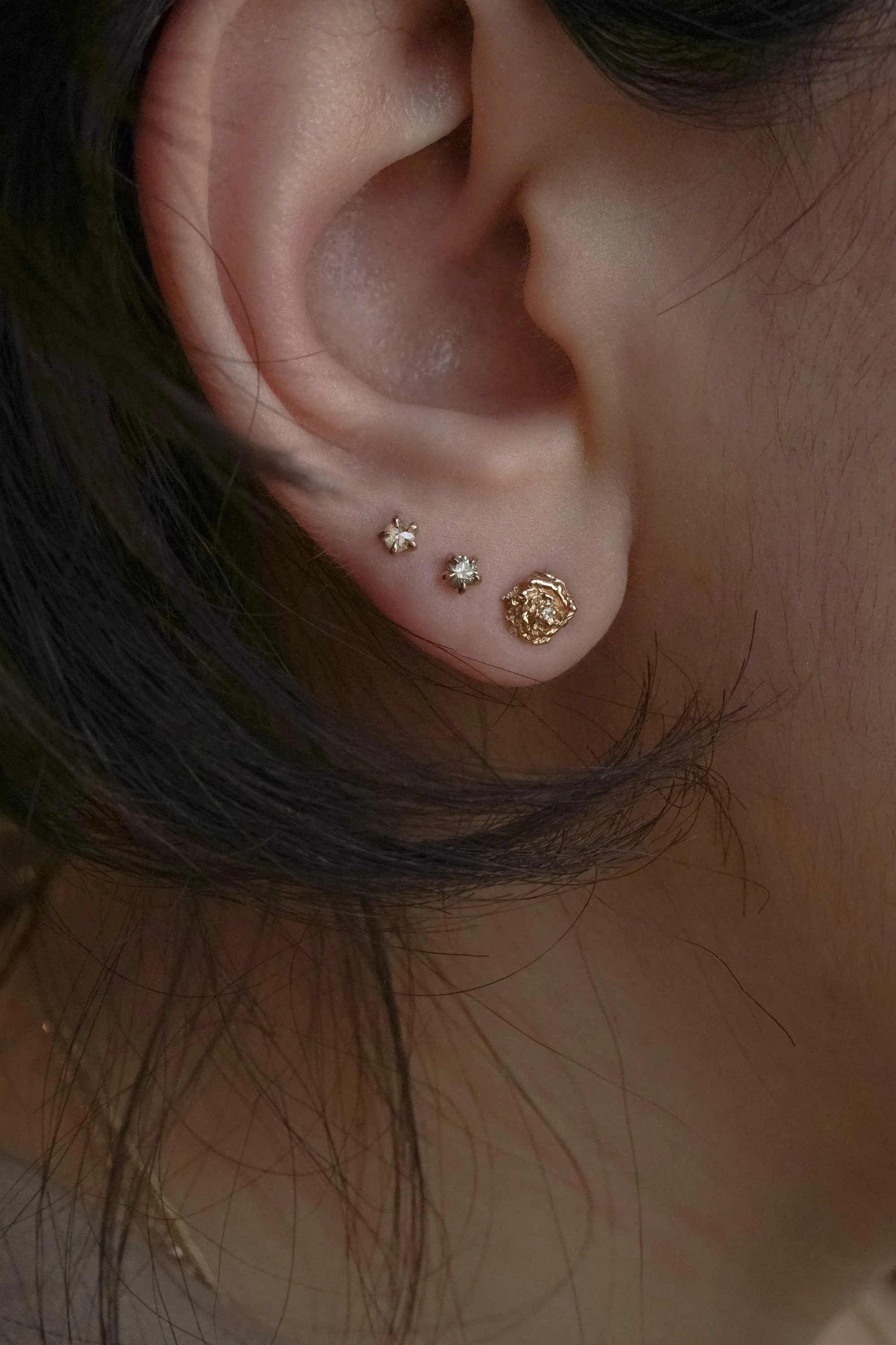 Rose Cut Diamond Moondew Stud