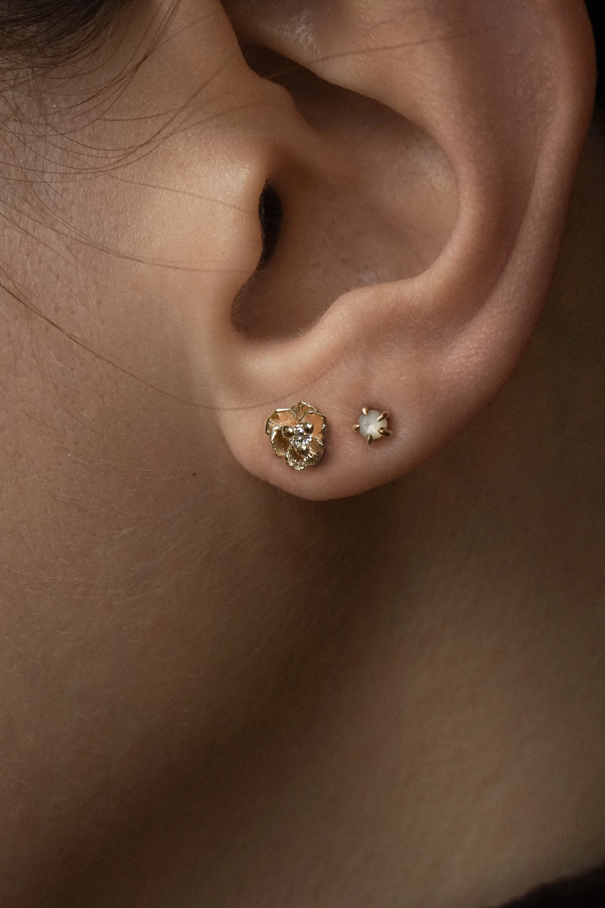 Rose Cut Diamond Moondew Stud
