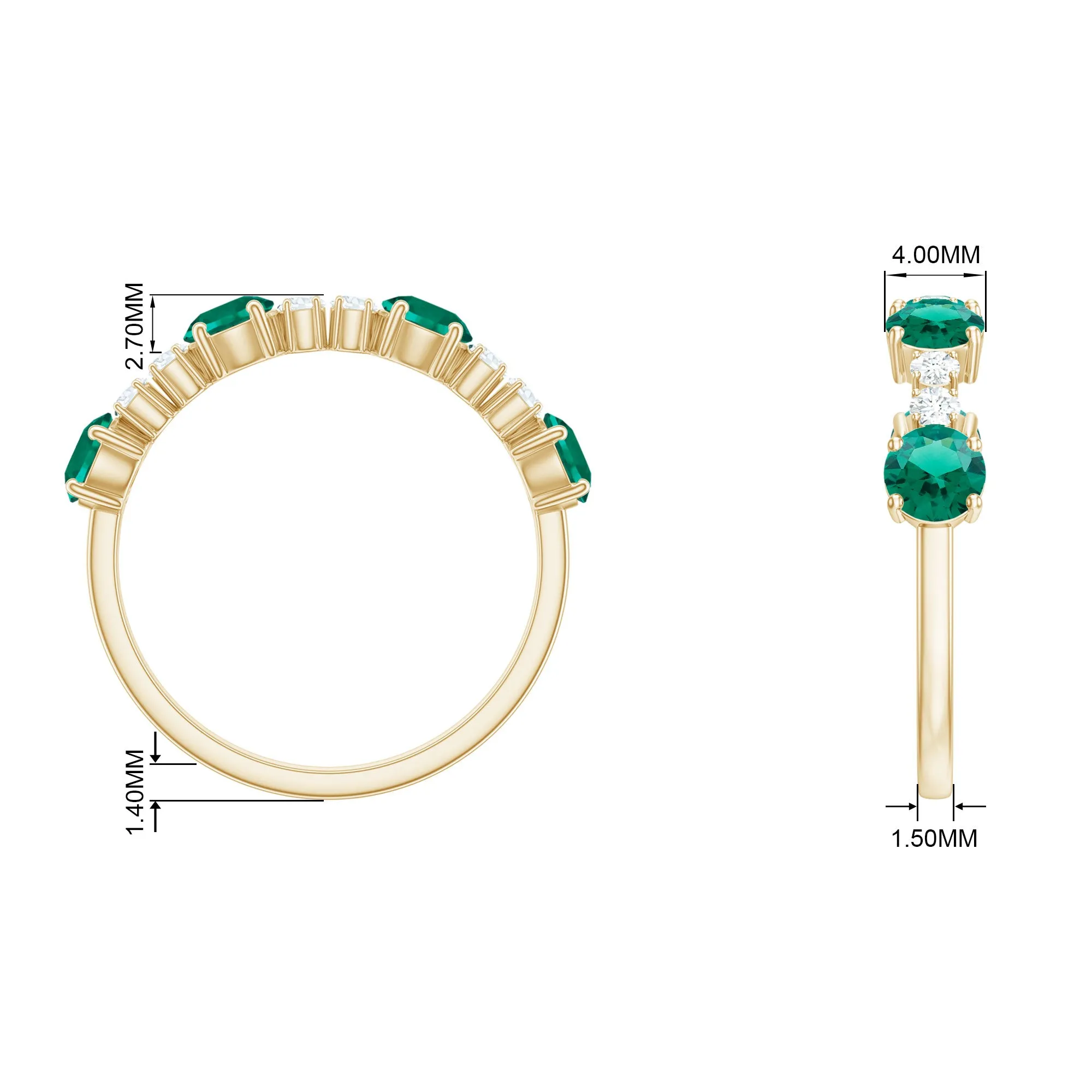 Round Created Emerald and Diamond Alternate Half Eternity Ring