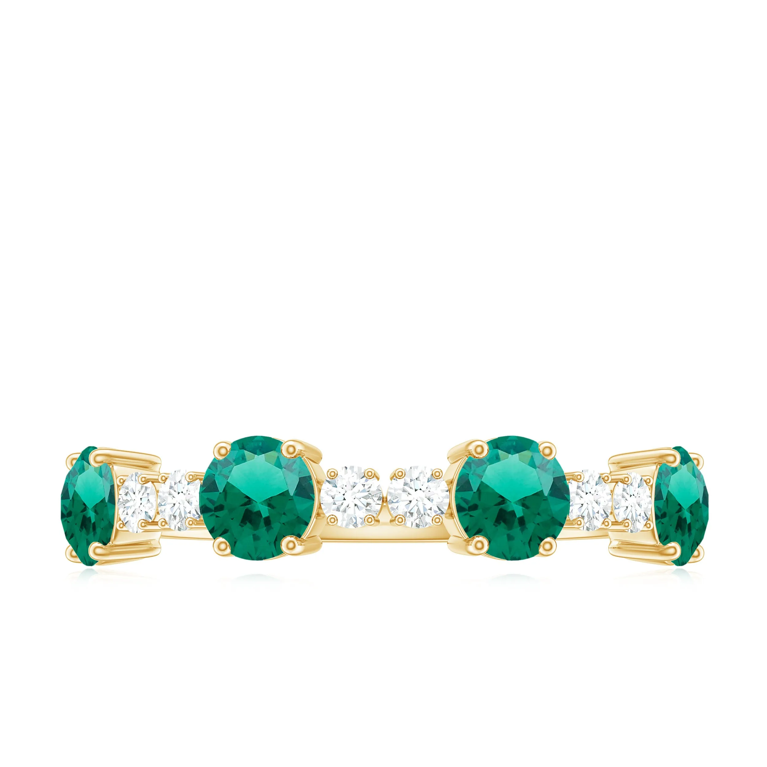 Round Created Emerald and Diamond Alternate Half Eternity Ring