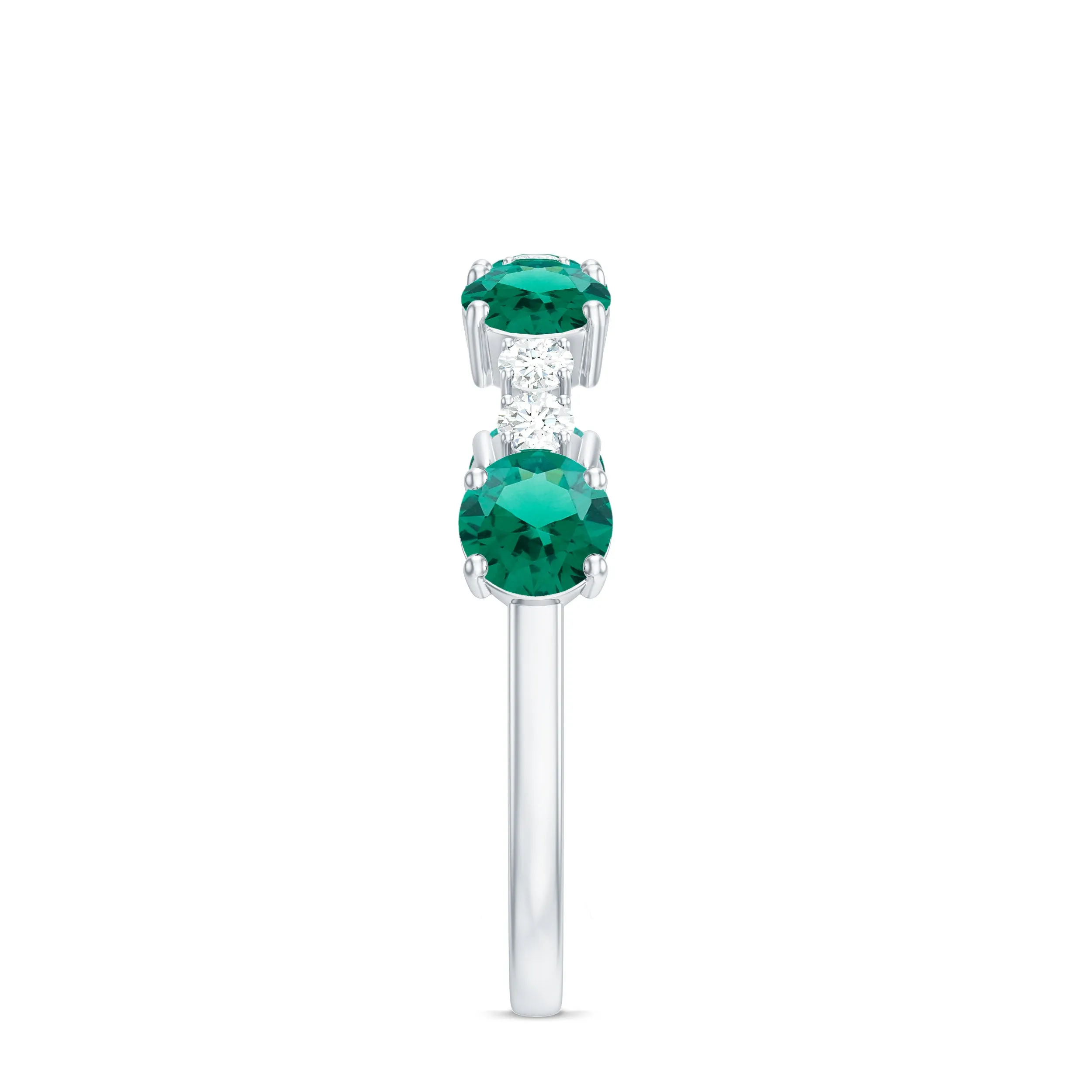 Round Created Emerald and Diamond Alternate Half Eternity Ring