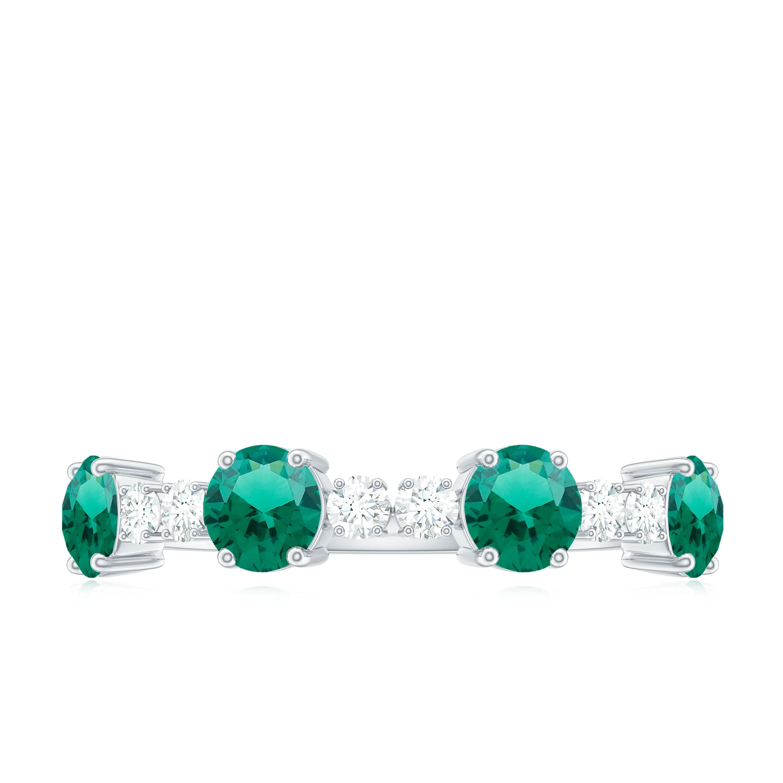 Round Created Emerald and Diamond Alternate Half Eternity Ring