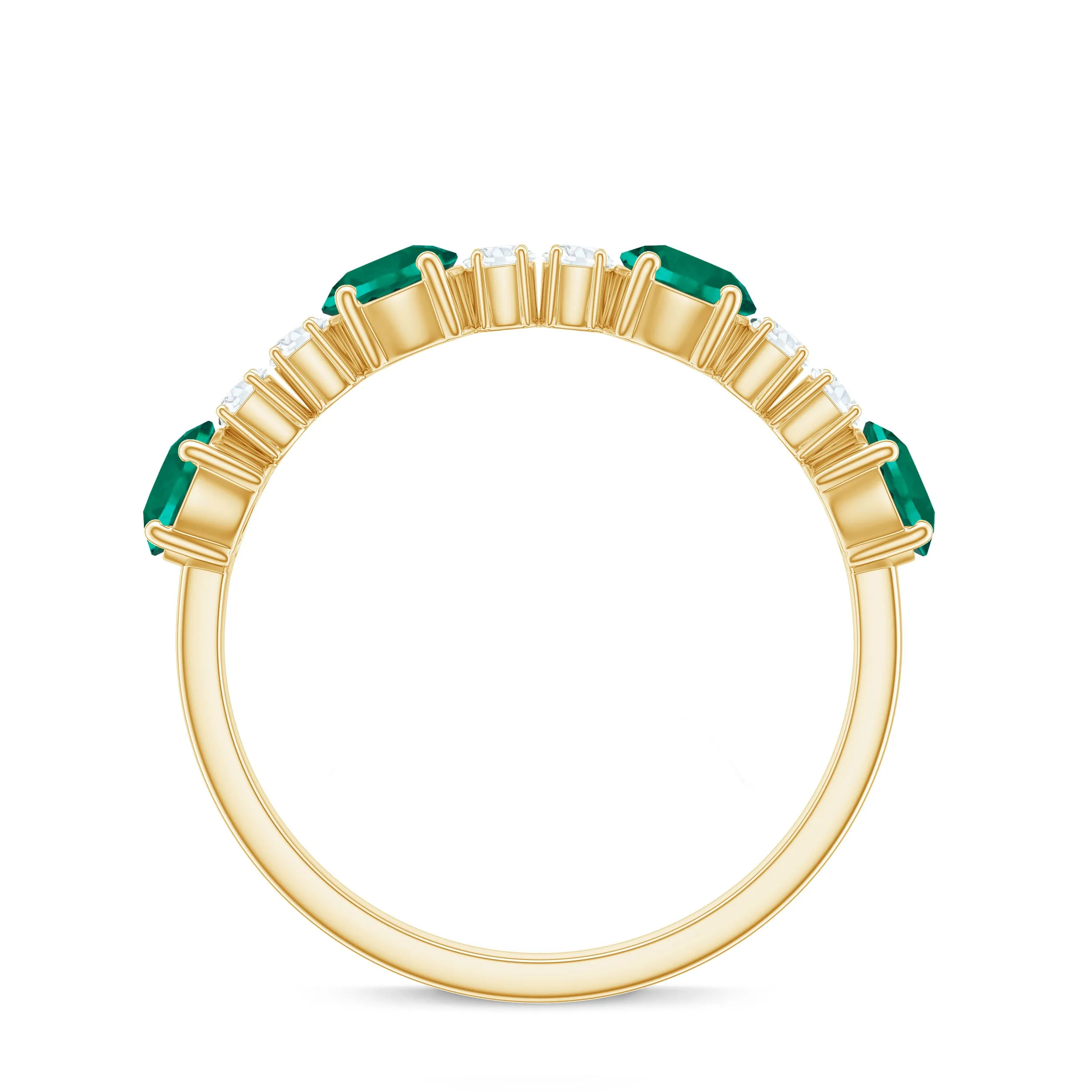 Round Created Emerald and Diamond Alternate Half Eternity Ring
