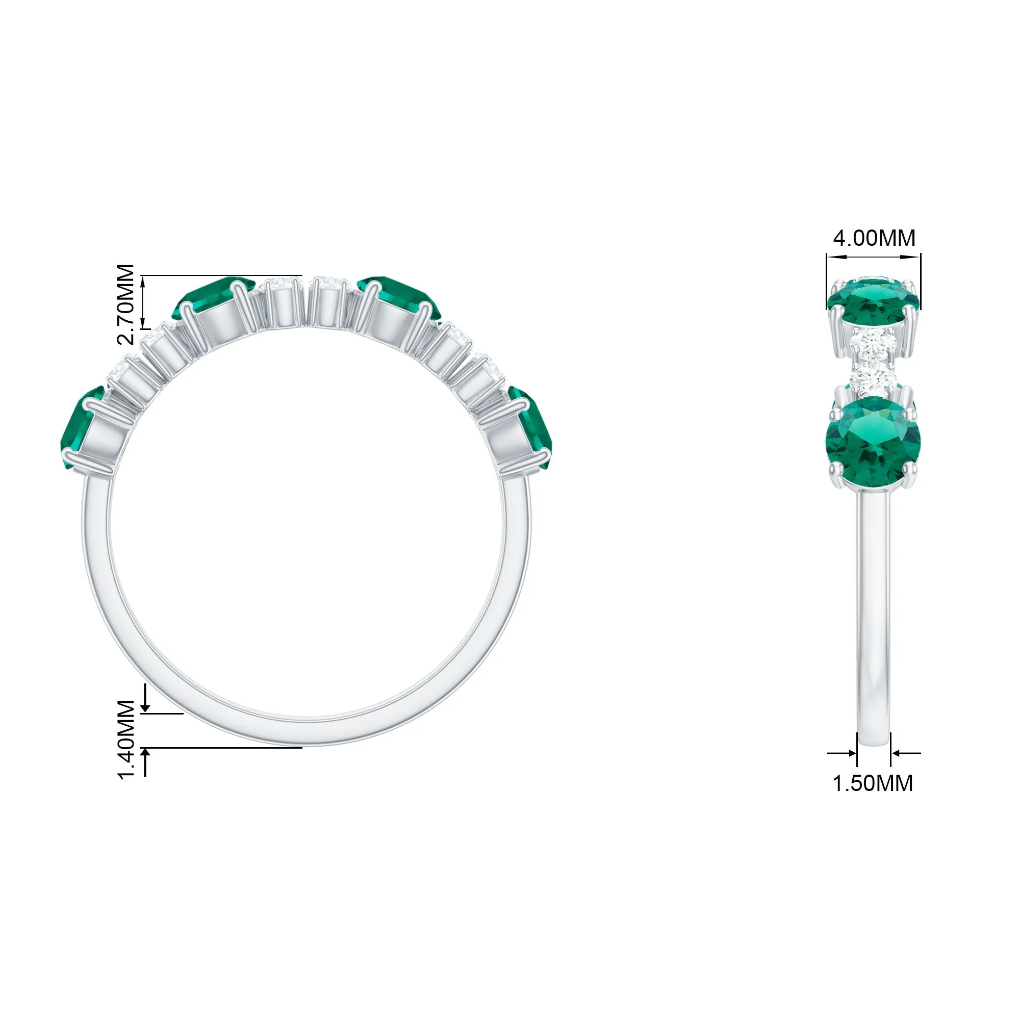 Round Created Emerald and Diamond Alternate Half Eternity Ring