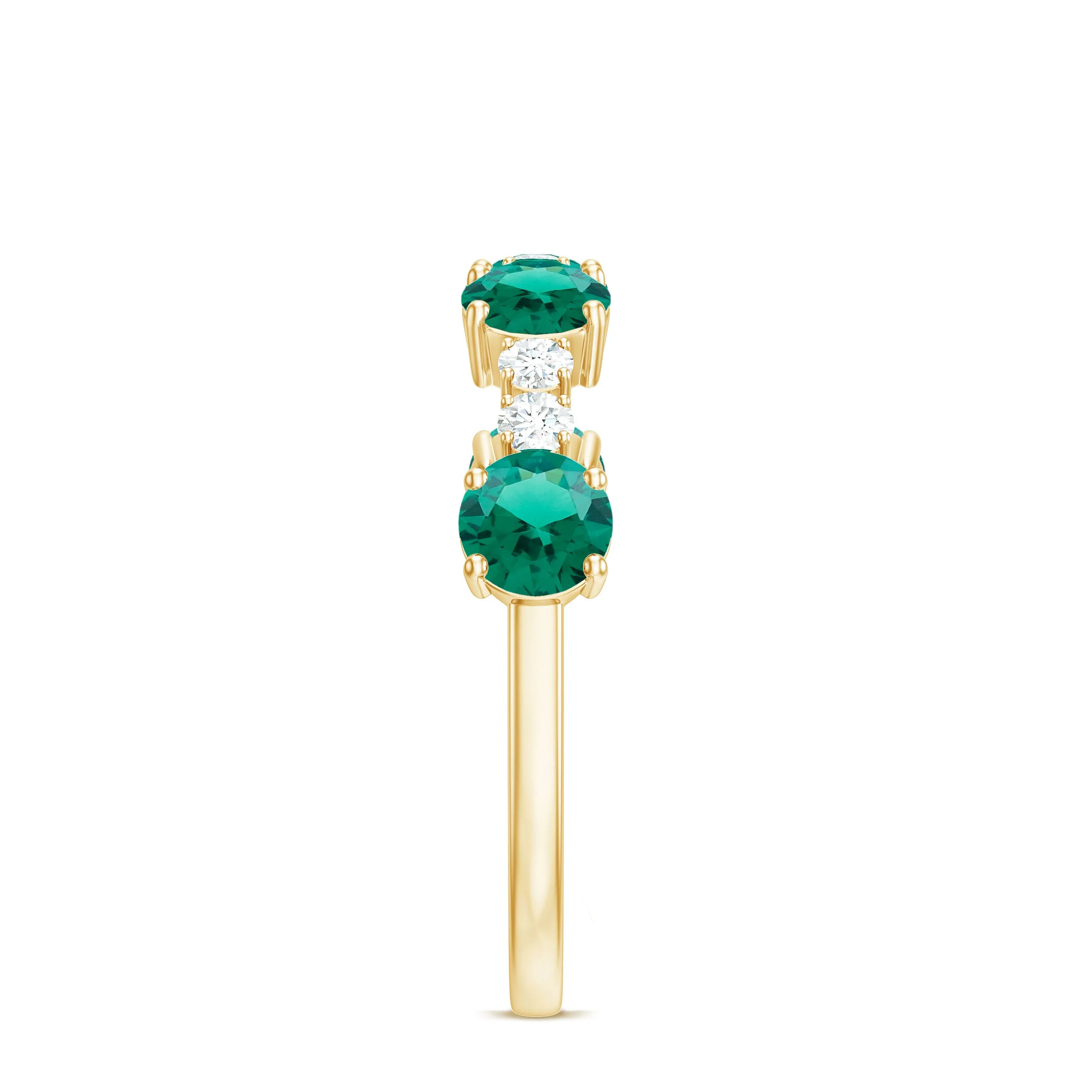 Round Created Emerald and Diamond Alternate Half Eternity Ring