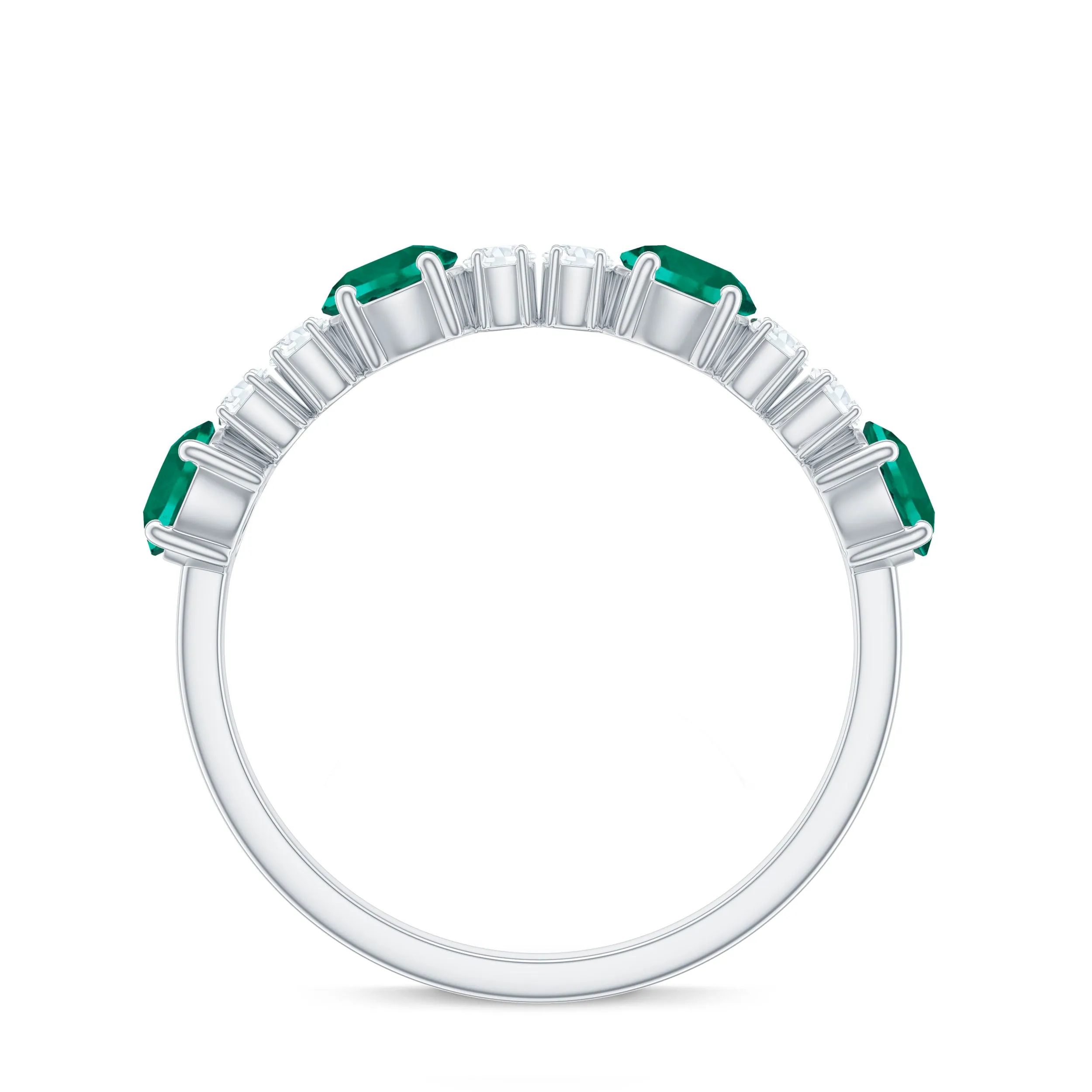 Round Created Emerald and Diamond Alternate Half Eternity Ring