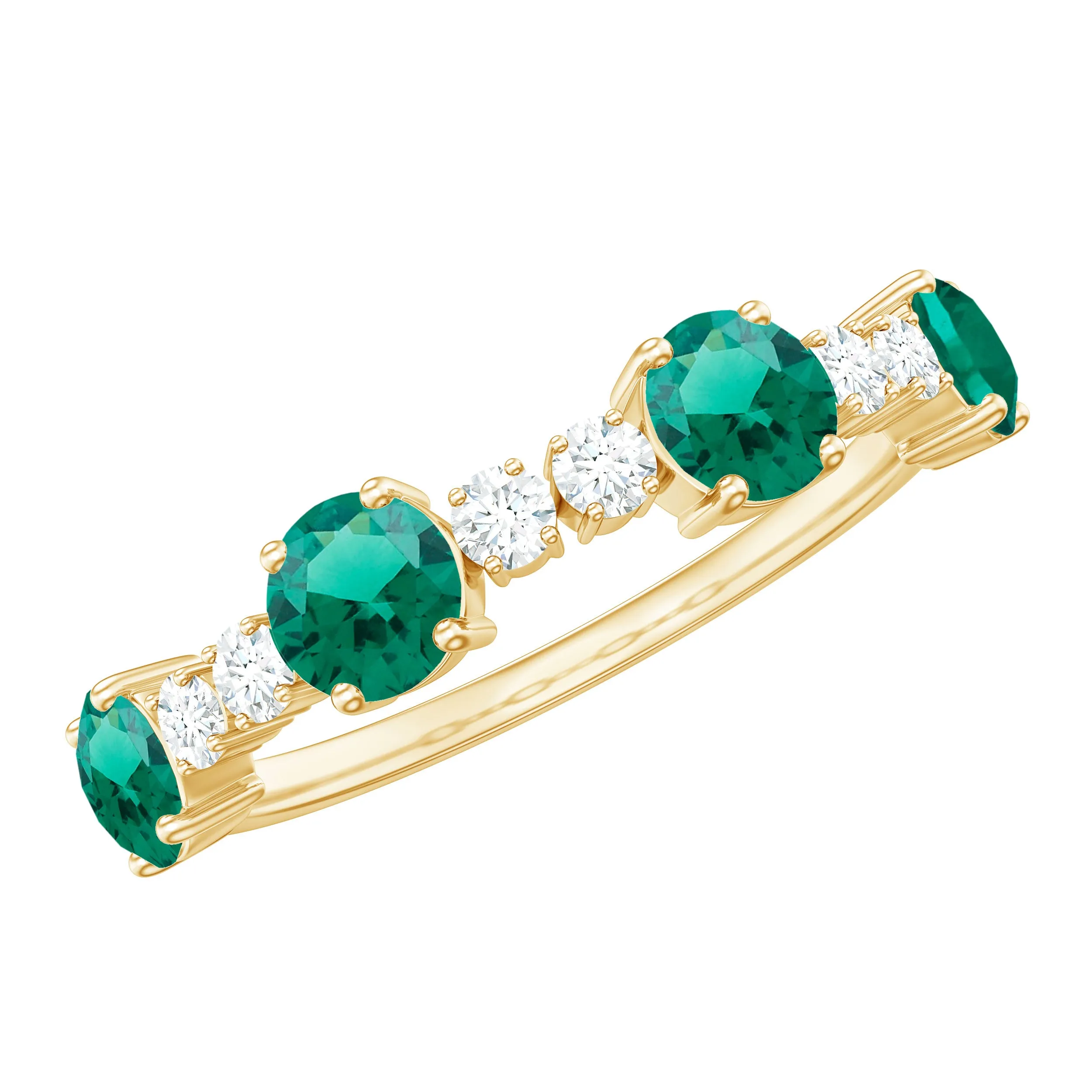 Round Created Emerald and Diamond Alternate Half Eternity Ring